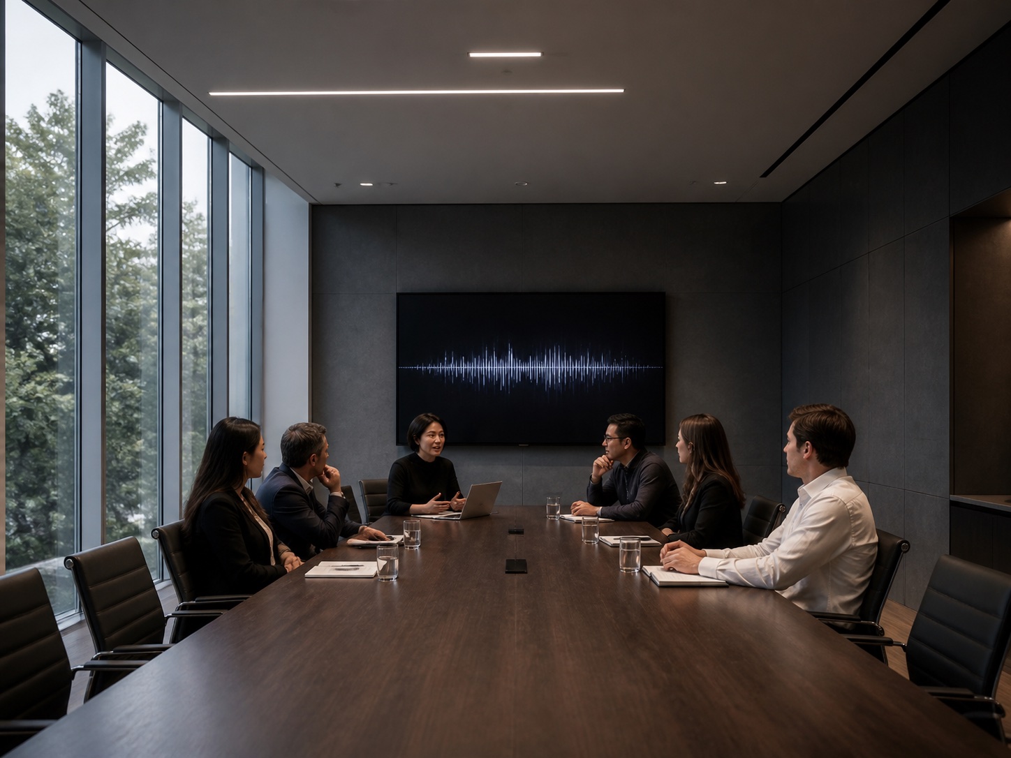 A team meeting in an intelligent boardroom